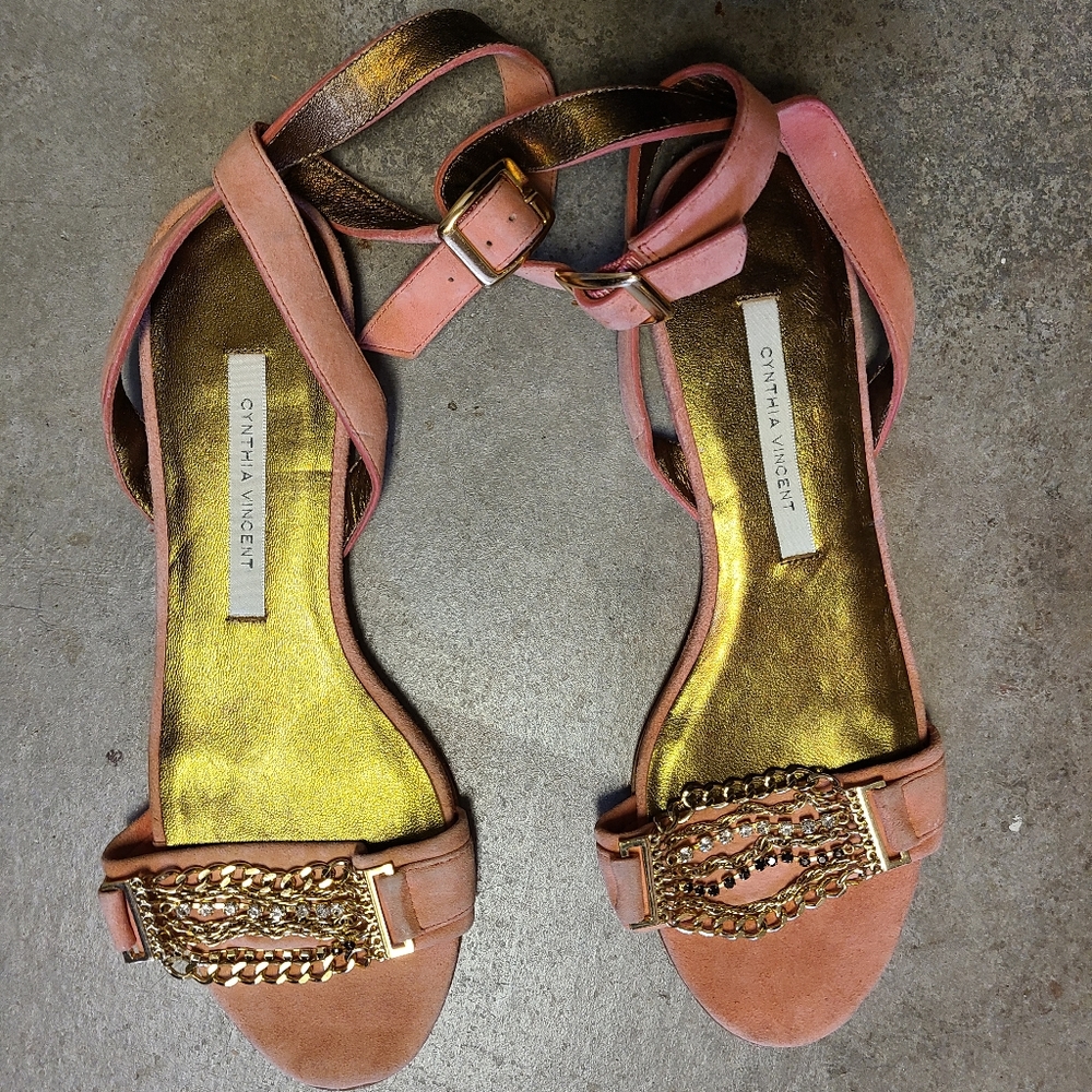 Cynthia Vincent peach suede flat sandals